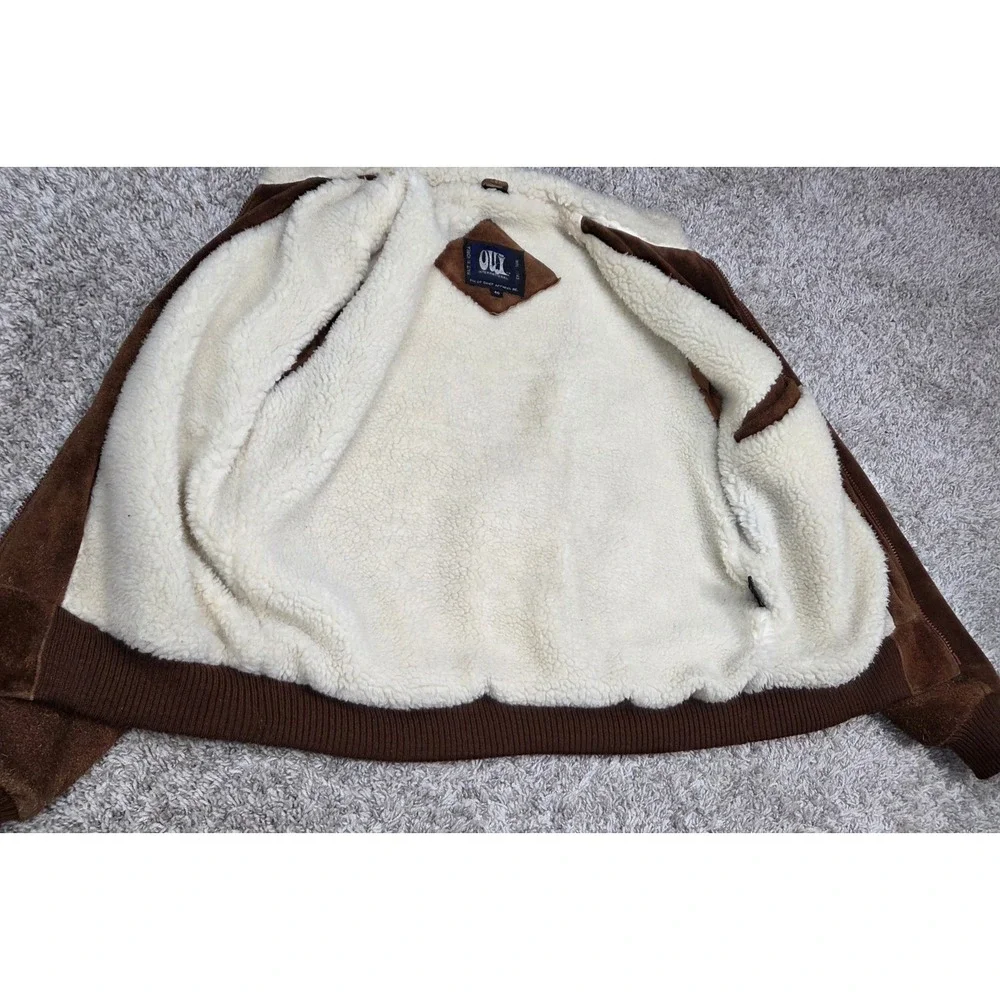 Oui International Mens 40 Suede Leather Bomber Jacket Sherpa Lined Hidden...